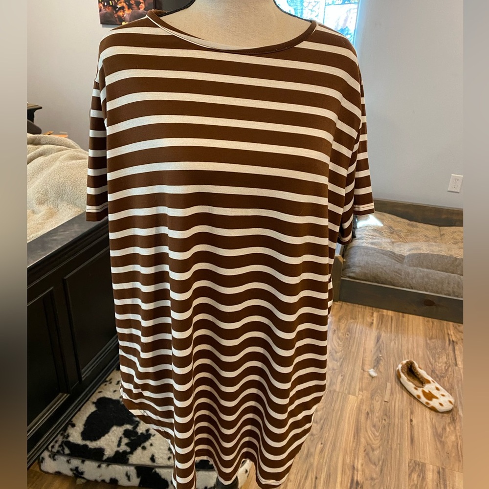 Brown and white horizontal stripe top